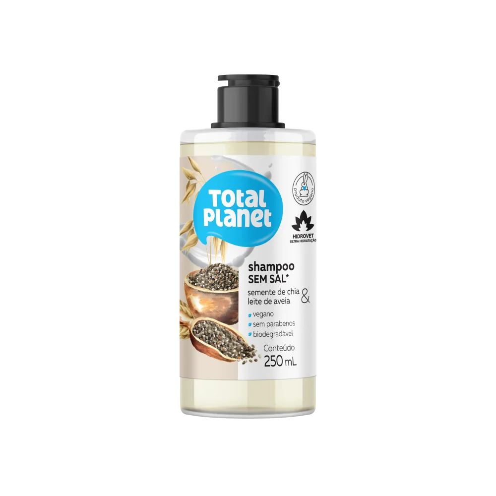 Shampoo Total Planet Sem Sal - Semente de Chia e Leite de Aveia 250mL